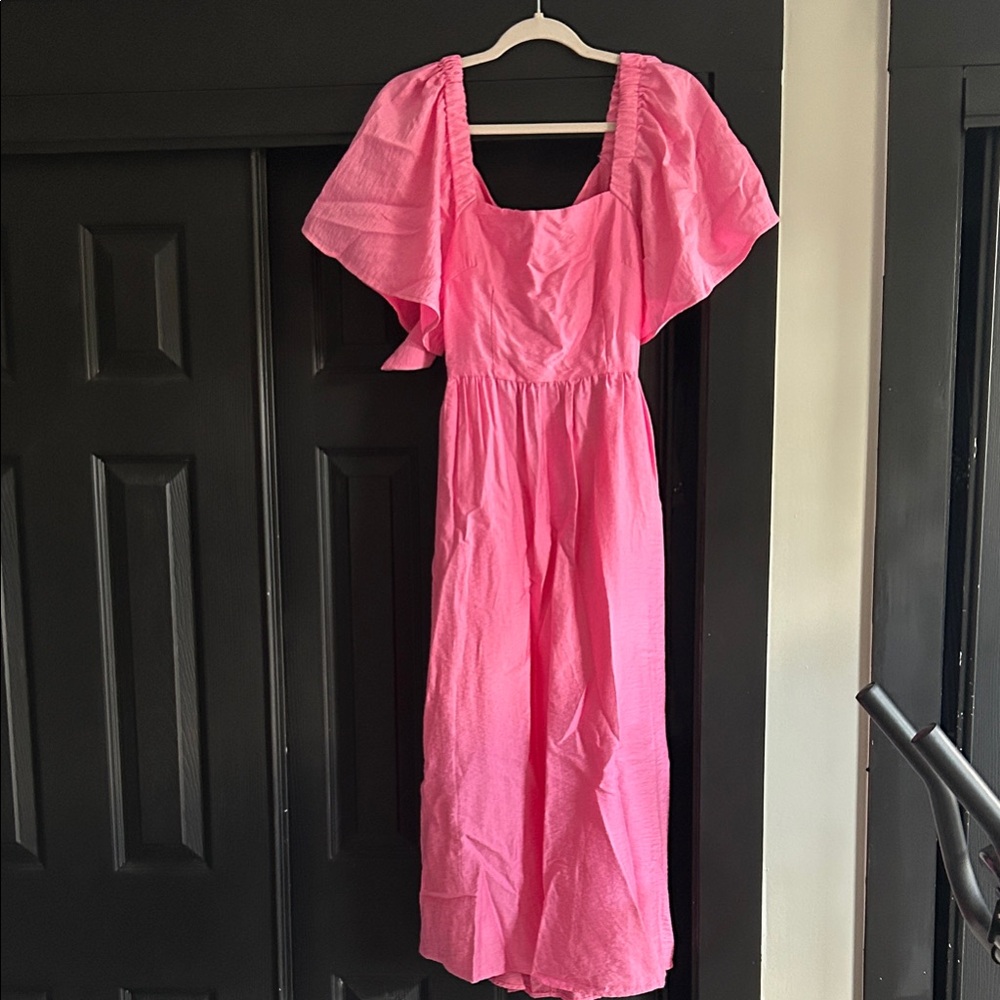 Pink Square Neck Dress Open Back with Ties
